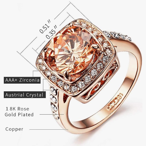 Cubic Zirc Yellow Topaz 18K Rose Gold Plated cocktail ring halo Austrian Crystal - Picture 4 of 16